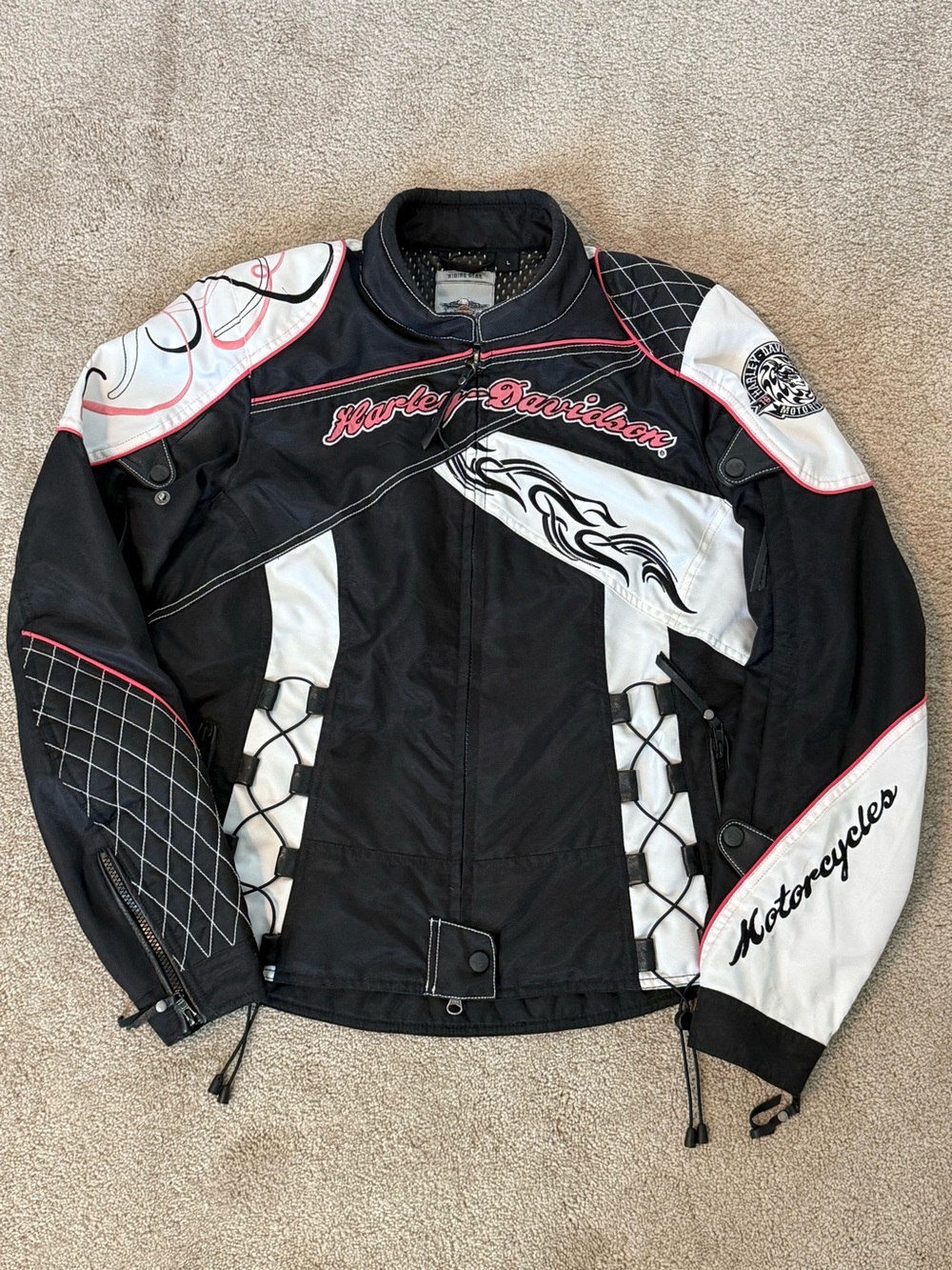 Harley-Davidson Women’s Vented Riding Jacket Black White Pink Size L